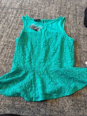 bebe Teal Lace Peplum Tank Top